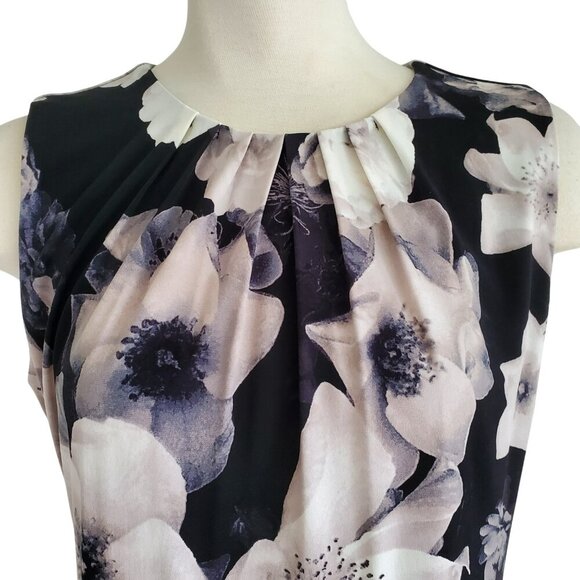 Calvin Klein Dark Floral Pleated Top Sleeveless Blouse Great for Under Suit - Picture 3 of 11